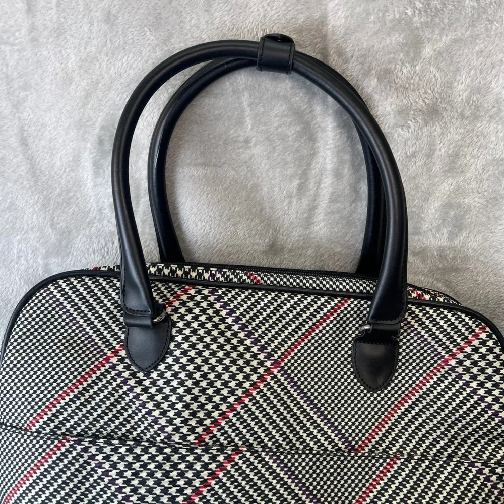 Chaps by Ralph Lauren Houndstooth Canvas/Leather Duffle‎ Bag Removable Strap